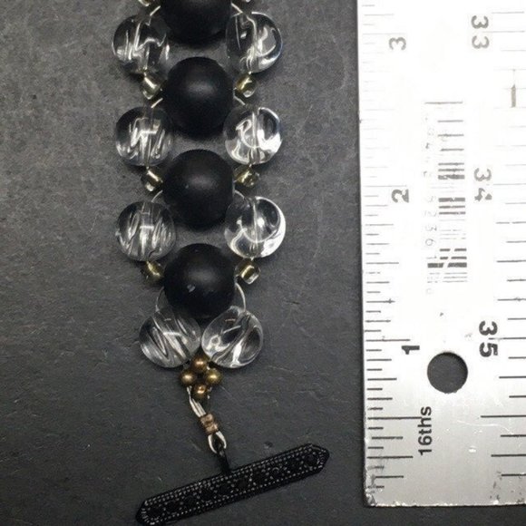 Black Toggle Closure Bracelet As Is Clear Gold Seed Bead Retro BoHo - Picture 7 of 8